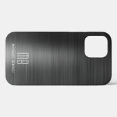 Elegant Black Faux geborsteld metallisch monogram Case-Mate iPhone Case (Achterkant (horizontaal))