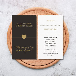 Elegant Black Faux Gold Beauty Salon Referral-Kaar Aanbevelingskaartje