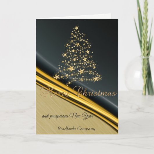 Elegant Black, Faux Gold-kerstboom, bedrijf Feestdagen Kaart (Voorkant)