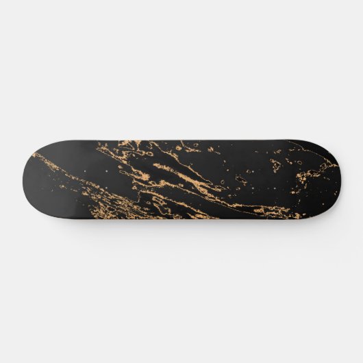 Elegant Black Faux Gold Marble Skateboard (Horizontaal)