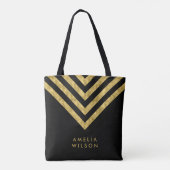 Elegant Black Faux Gold Name Chevron Pattern Draagtas (Achterkant)