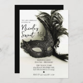 Elegant Black Feather Masquerade Sage Sweet 16 Kaart (Voorkant / Achterkant)