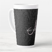 Elegant Black Floral Blush Pink Script Monogram Latte Mok (Linkerhoek)