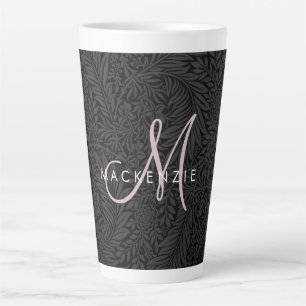 Elegant Black Floral Blush Pink Script Monogram Latte Mok
