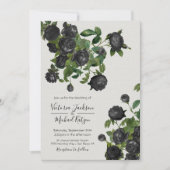 Elegant Black Floral Botanical Wedding Kaart (Voorkant)