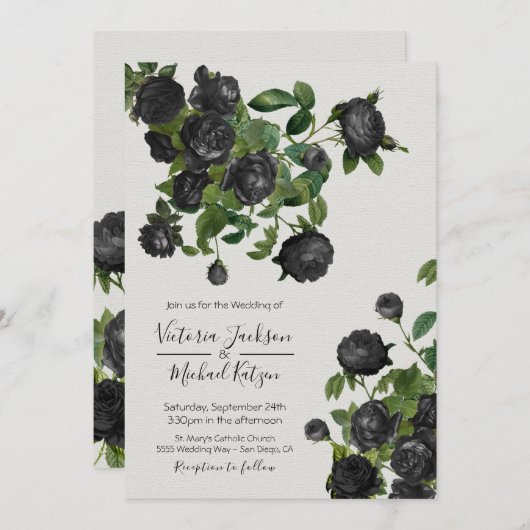 Elegant Black Floral Botanical Wedding Kaart (Voorkant / Achterkant)