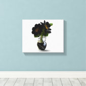 Elegant Black Floral Bouquet in Marble Vase. Canvas Afdruk (Insitu (Houten vloer))