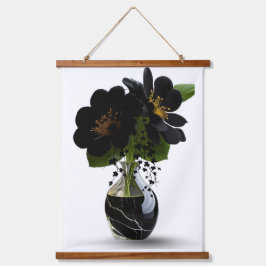 Elegant Black Floral Bouquet in Marble Vase. Hangend Wandkleed