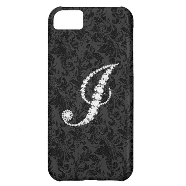 Elegant Black Floral Damas Diamonds Initiaal J Case-Mate iPhone Case (Achterkant)