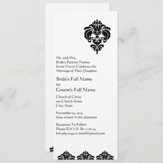 Elegant Black Floral Damask Wedding Kaart (Voorkant / Achterkant)