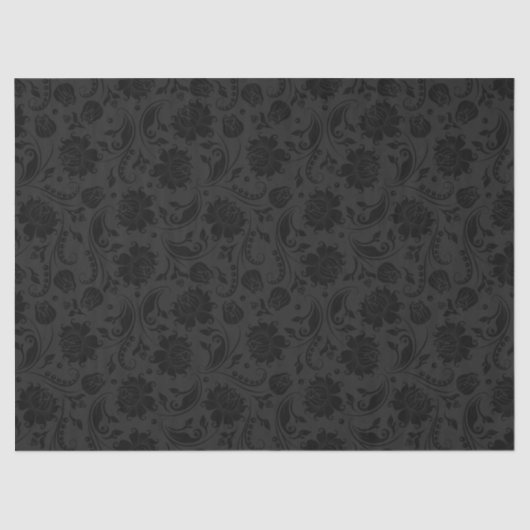 Elegant Black Floral Damasks 2 Over Dark Gray Tissuepapier (Voorkant)