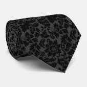 Elegant Black Floral Dammaskers Stropdas (Opgerold)