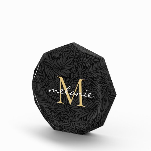 Elegant Black Floral Gold Script Monogram Fotoblokken (Rechts)