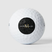 Elegant Black Floral Gold Script Monogram Golfballen (Voorkant)