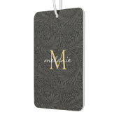 Elegant Black Floral Gold Script Monogram Luchtverfrisser (Links)