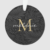 Elegant Black Floral Gold Script Monogram Ornament (voorkant)