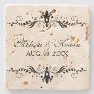 Elegant Black Floral Lace Swirls Lijst Stenen Onderzetter