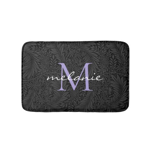 Elegant Black Floral Lavender Script Monogram Badmat (Voorkant)
