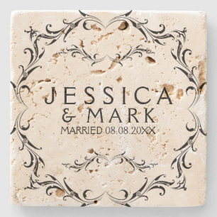 Elegant Black Floral Lijst Stenen Onderzetter