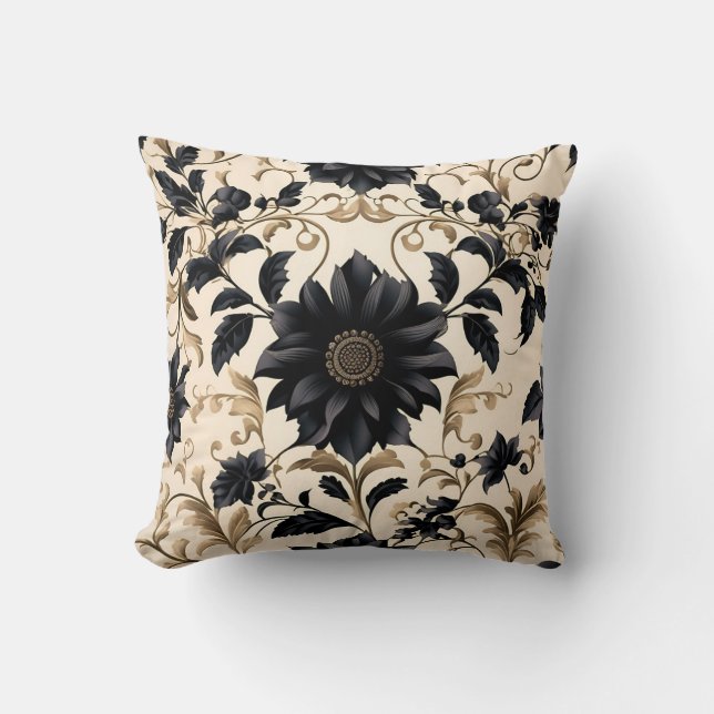 Elegant Black Floral Pattern Kussen (Voorkant)