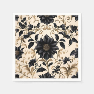 Elegant Black Floral Pattern Servet