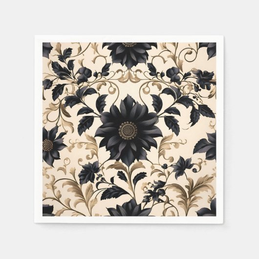 Elegant Black Floral Pattern Servet (Voorkant)