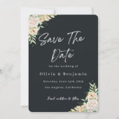 Elegant Black Floral Save the Date Card (Devant)