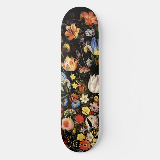 Elegant Black Floral Skateboard (Voorkant)