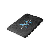 Elegant Black Floral Sky Blue Script Monogram Badmat (Gekanteld)