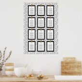 Elegant Black Floral Toile Seating Chart Poster (Keuken)