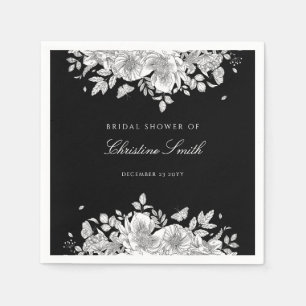 Elegant Black Floral Vrijgezellenfeest Napkins Servet