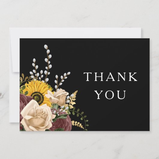Elegant Black Floral Wedding Bedankkaart (Voorkant)