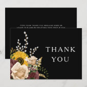 Elegant Black Floral Wedding Bedankkaart (Voorkant / Achterkant)