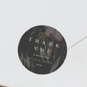 Elegant Black Floral Wedding Bedankt Ronde Sticker