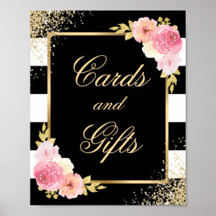 Elegant Black Floral Wedding Cards and Gifts Sign Poster