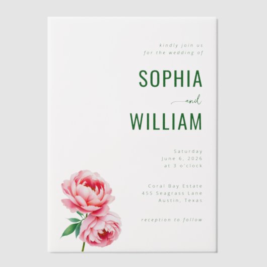Elegant Black Floral Wedding Invitation Vellum Uitnodigingen (Voorkant)