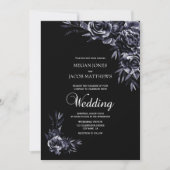 Elegant Black Floral Wedding Kaart (Voorkant)