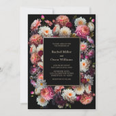 Elegant Black Floral Wedding Kaart (Voorkant)