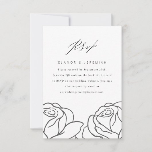 Elegant Black Floral Wedding RSVP met QR-code (Voorkant)