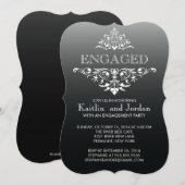 Elegant  Black Floure Engagement Party Kaart (Voorkant / Achterkant)