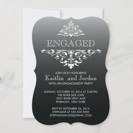 Elegant  Black Floure Engagement Party Kaart (Voorkant)