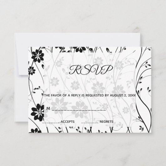 Elegant Black Flowers RSVP Kaartje (Voorkant)