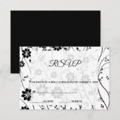 Elegant Black Flowers RSVP Kaartje (Voorkant / Achterkant)