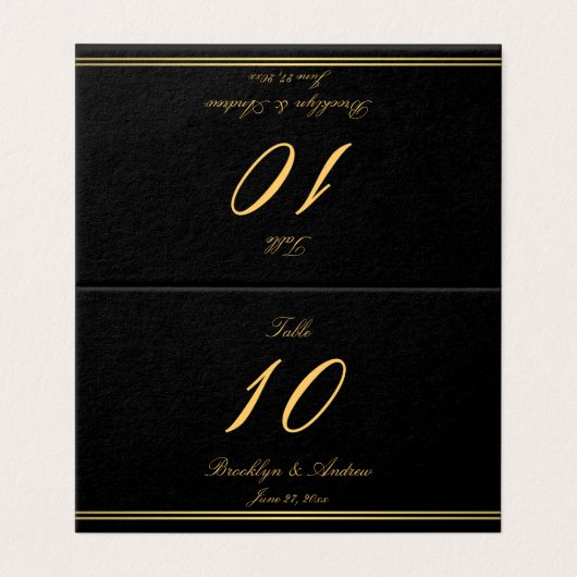 Elegant Black Folded Table Number Kaarten (Buitenkant ongevouwen)