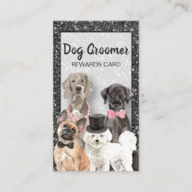 Elegant Black Glitter Dog Grooming Loyalty Kaart