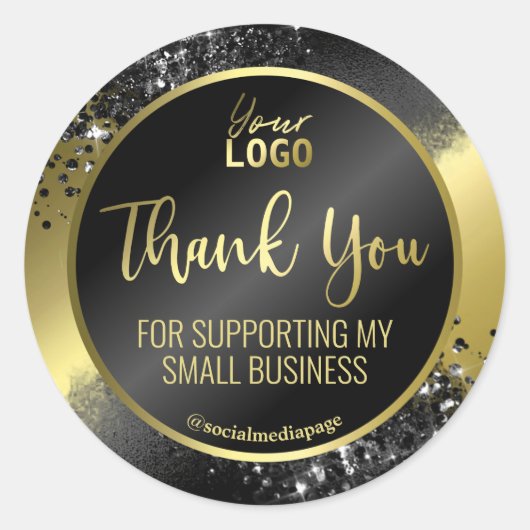 Elegant Black Glitter op Gold Foil Hartelijk dank, Ronde Sticker (Voorkant)