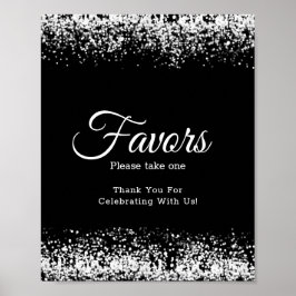Elegant Black Glitter Silver Wedding Favor Sign Poster