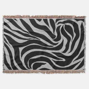 Elegant Black Glitter Silver Zebra Animal Print Deken