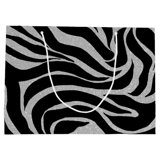 Elegant Black Glitter Silver Zebra Animal Print Groot Cadeauzakje (Achterkant)