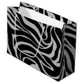 Elegant Black Glitter Silver Zebra Animal Print Groot Cadeauzakje (Voorkant Gekanteld)